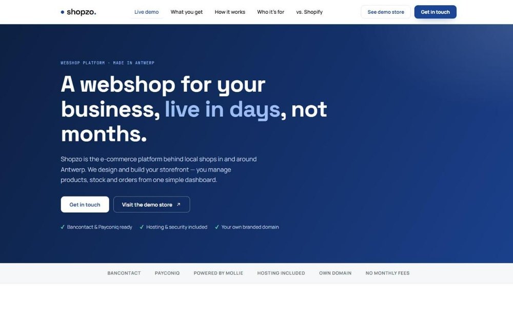 Shopzo, a webshop platform for small retailers