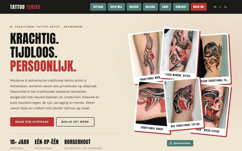 Website for a traditional tattoo artist in Antwerp