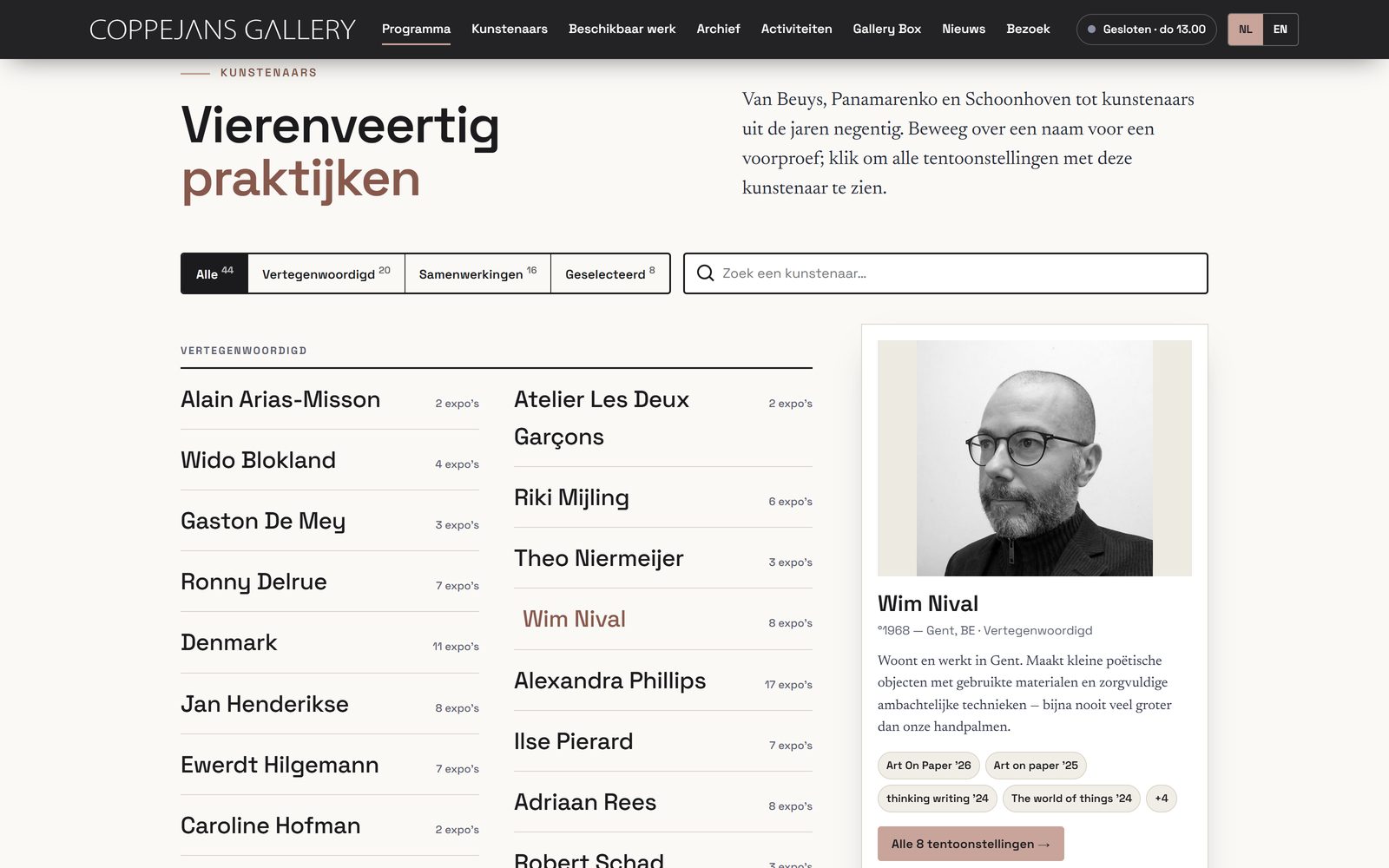 Coppejans Gallery concept site screenshot