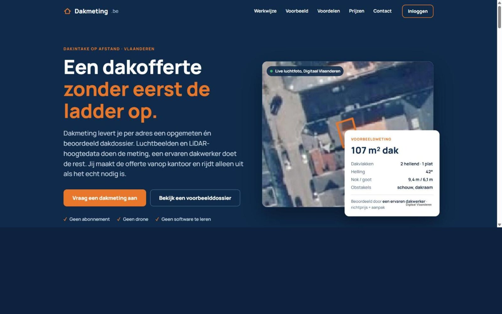 Dakmeting.be remote roof measurement platform screenshot