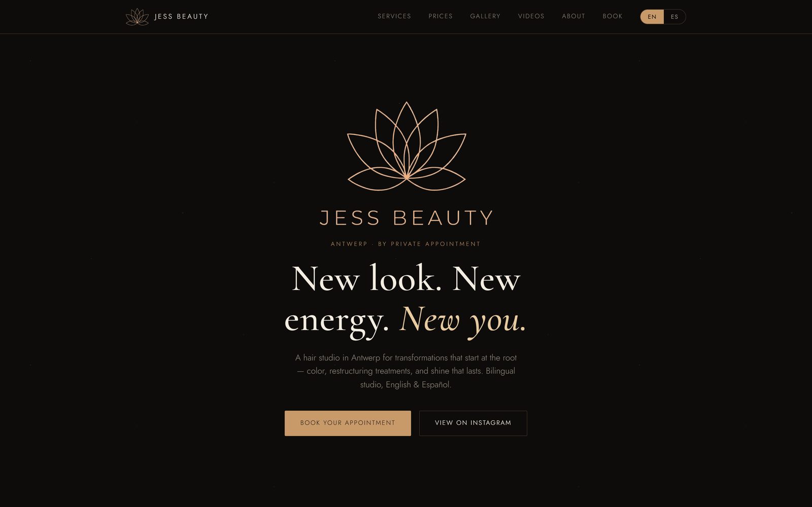 Jess Beauty homepage screenshot